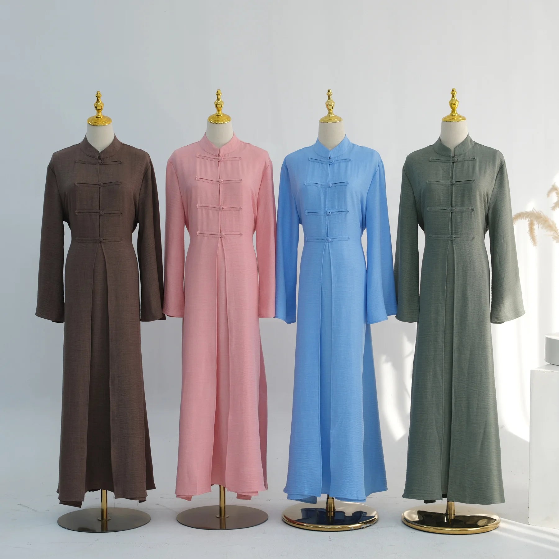 Two-Piece Arabic Modest Abaya Set – Cardigan & Inner Dress - Dark Brown - M | AbayaVida