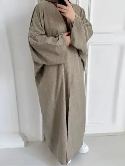 Cotton Linen Batwing Kimono Abaya for Women – Open Front Casual Cardigan Robe