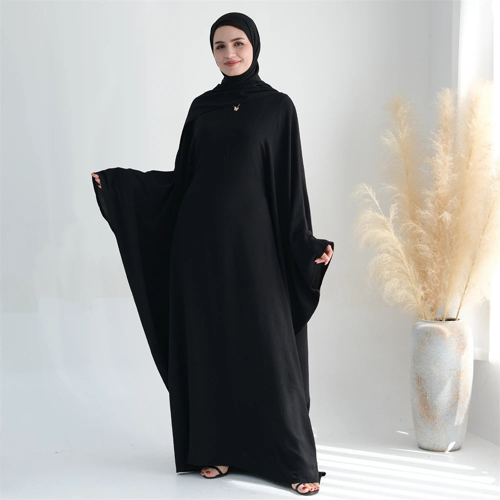 Soft Crepe Khimar Batwing Set with Hijab – Pullover Prayer Dress - Dark Blue with hijab - XL | AbayaVida