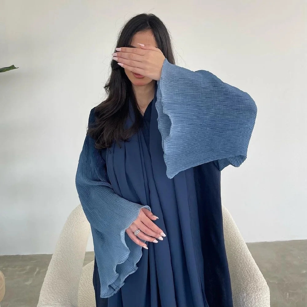Ramadan Open Abaya – Jewel Tone Robe with Patch Detailing