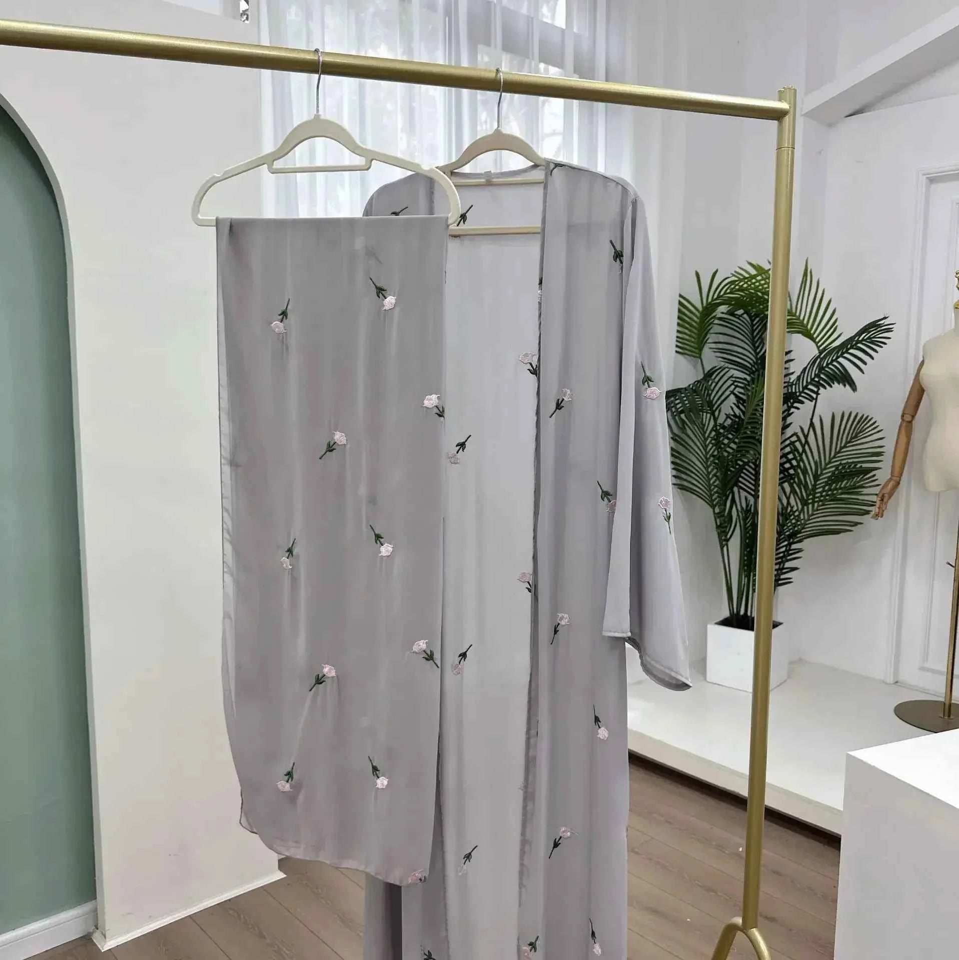 Floral Embroidered Abaya Cardigan - Abaya Vida