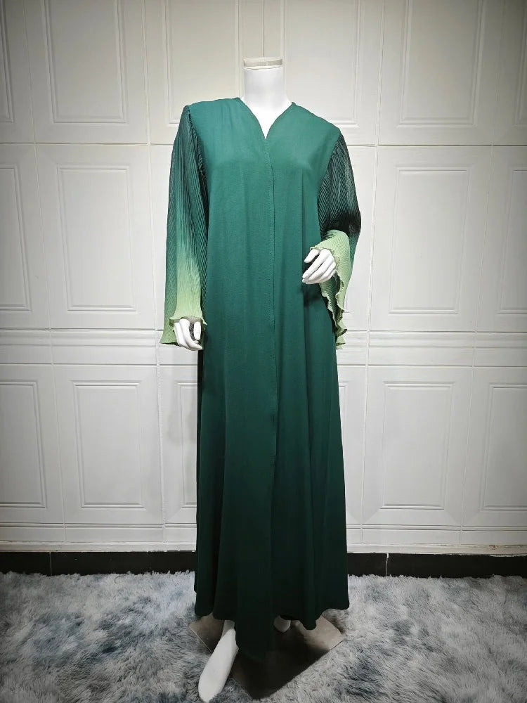Ramadan Open Abaya – Jewel Tone Robe with Patch Detailing