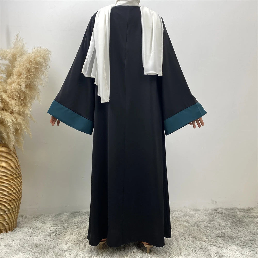 Luxury Splicing Faux Two-Piece Abaya – Zip Front Colour-Block Robe