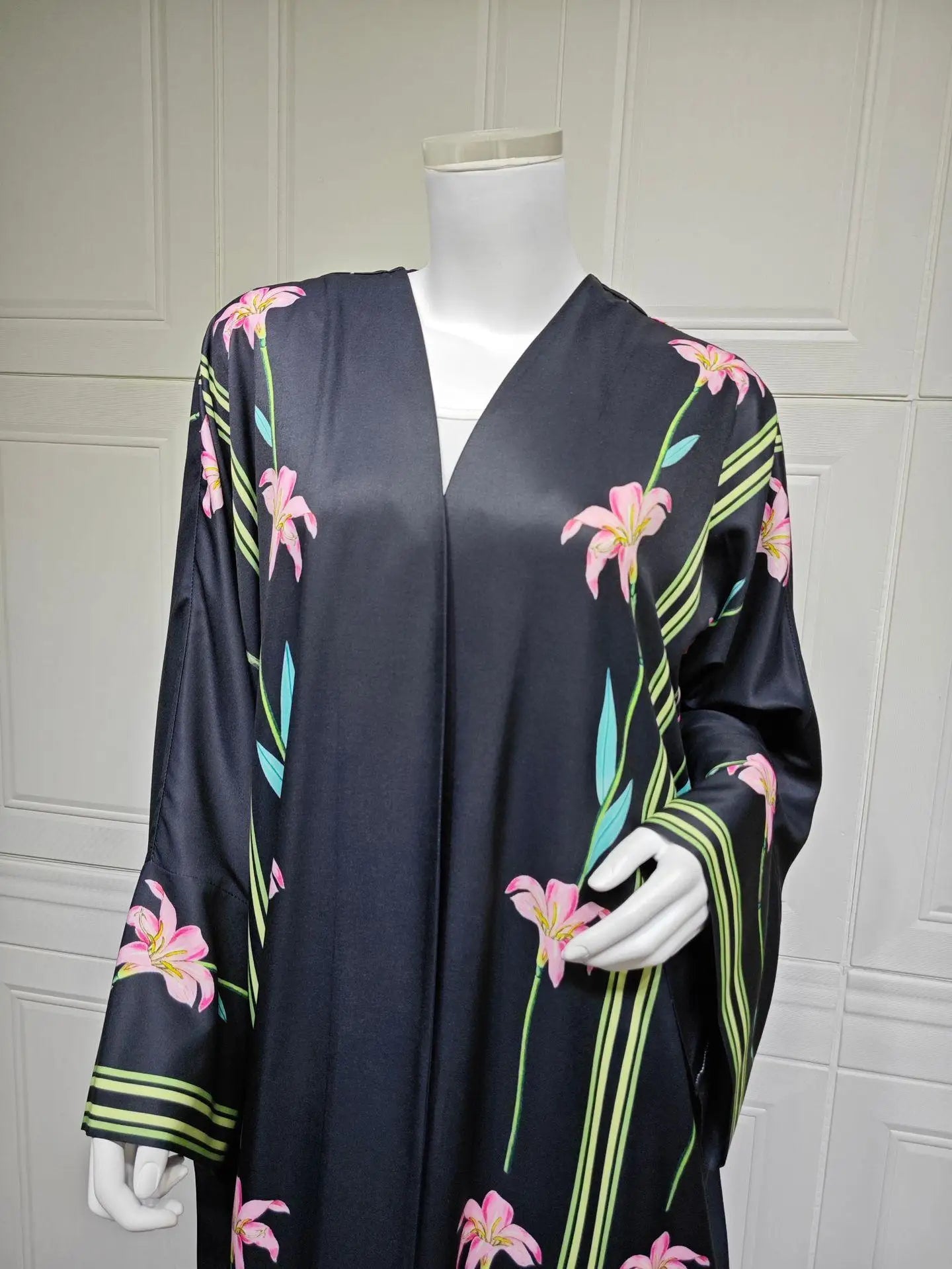 Embroidered Two-Piece Cardigan Abaya with Hijab – Button Closure, One Size