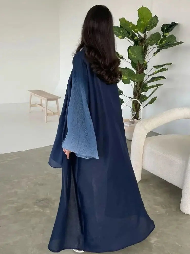 Ramadan Open Abaya – Jewel Tone Robe with Patch Detailing