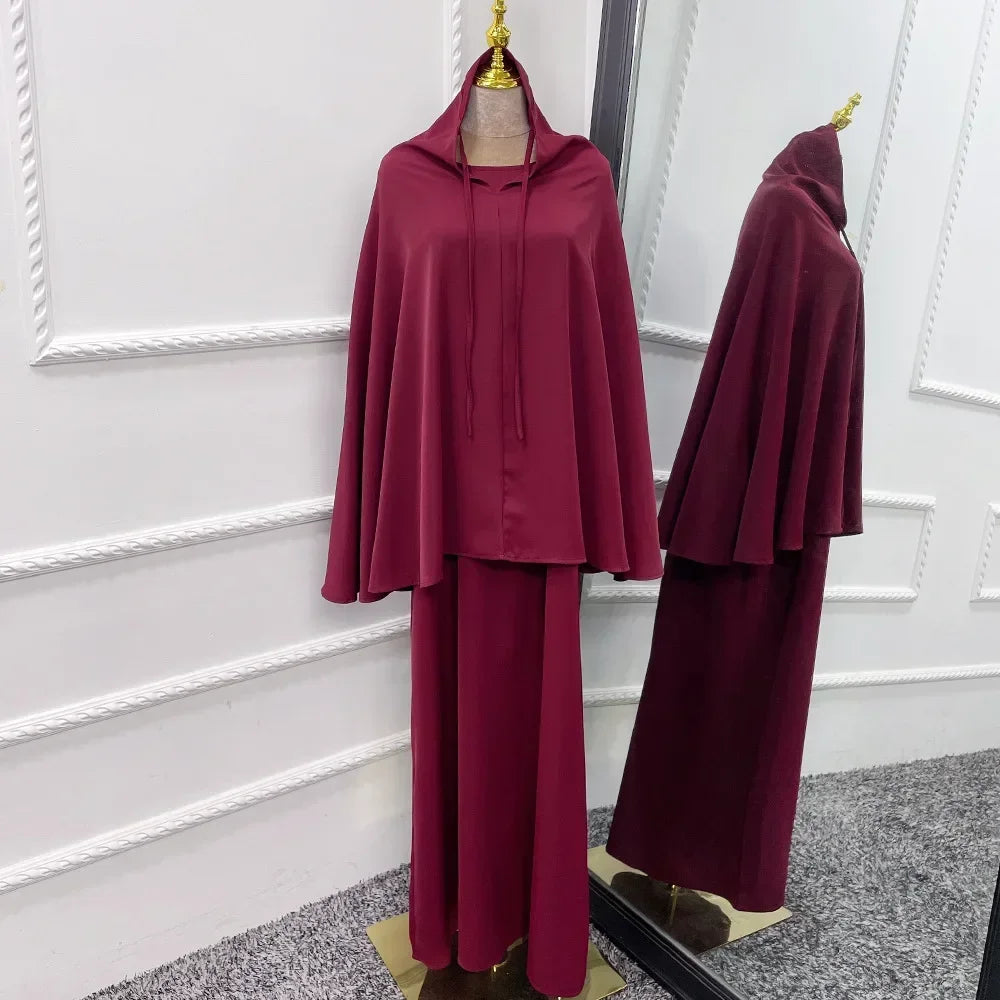 Hooded Two-Piece Prayer Dress Set – Maxi Abaya with Built-In Hood