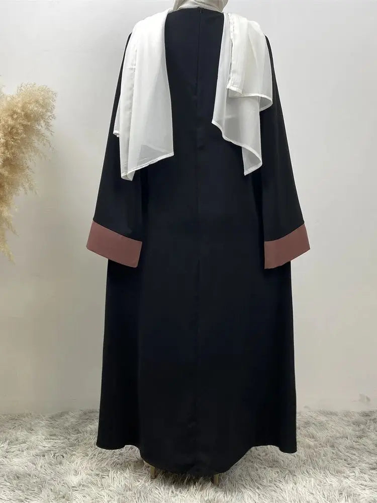Luxury Splicing Faux Two-Piece Abaya – Zip Front Colour-Block Robe