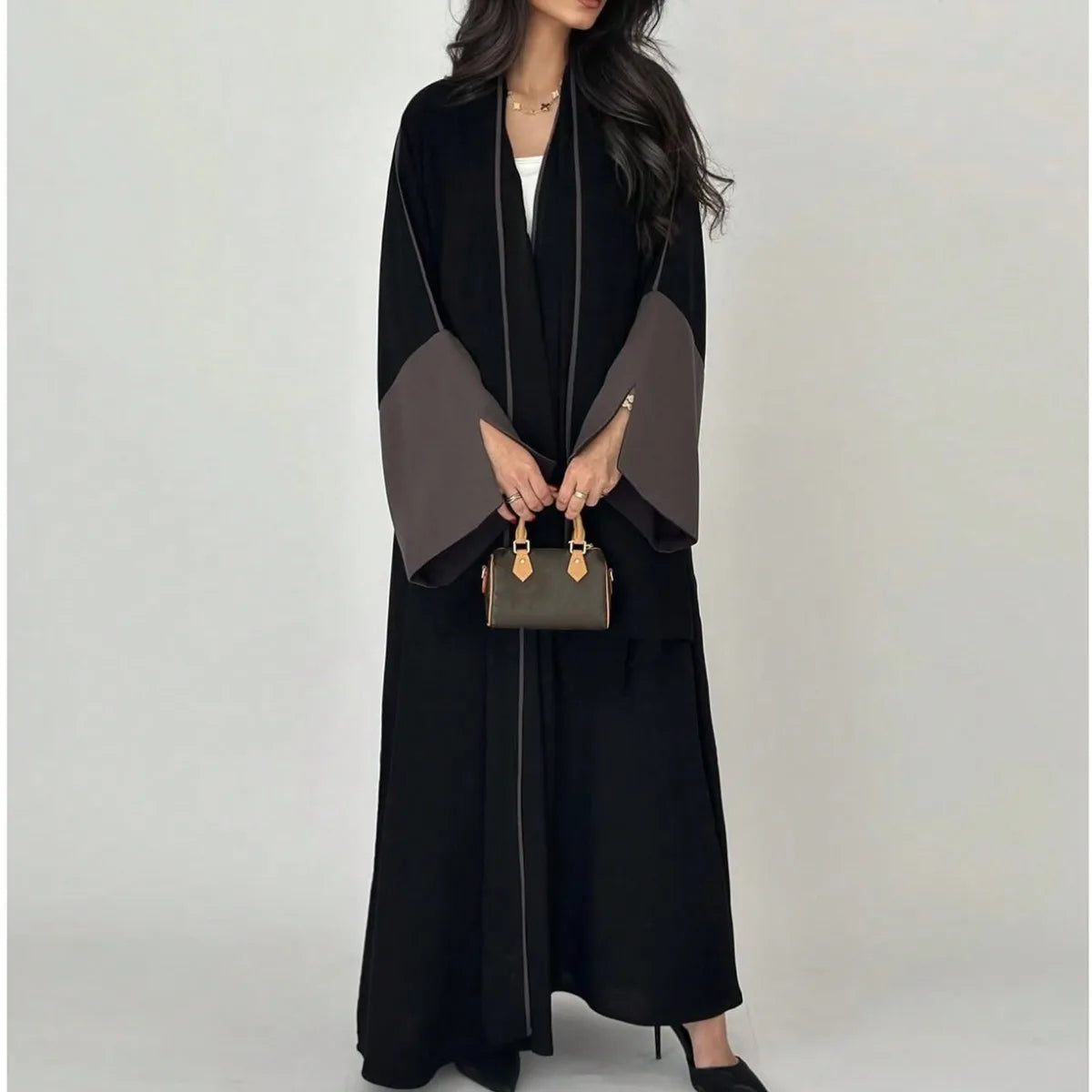 Middle Eastern Open Front Abaya – Full Sleeve Robe - Black | AbayaVida
