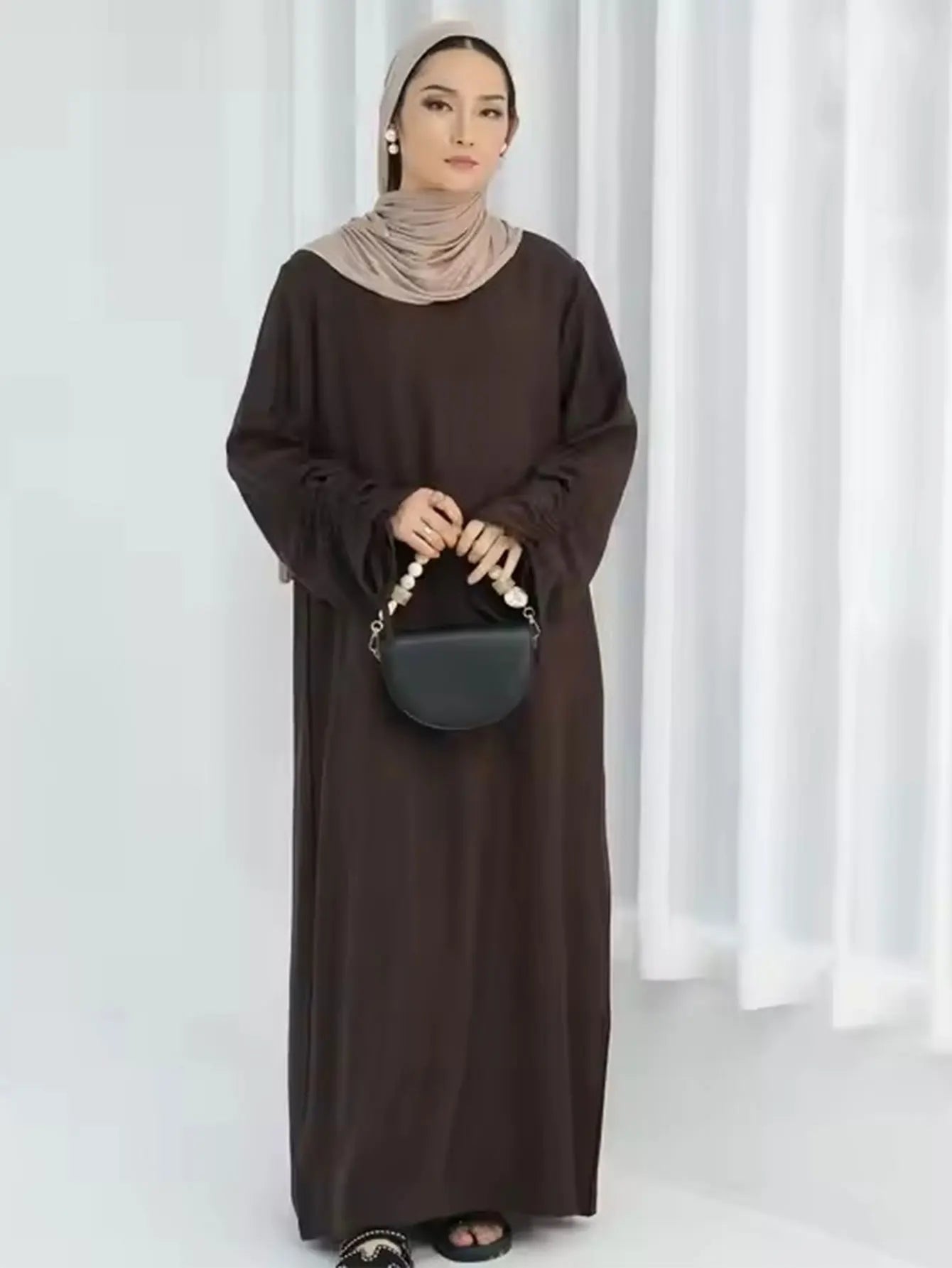 Lace-Up Sleeve Casual Robe – Closed Front Modest Dress | AbayaVida