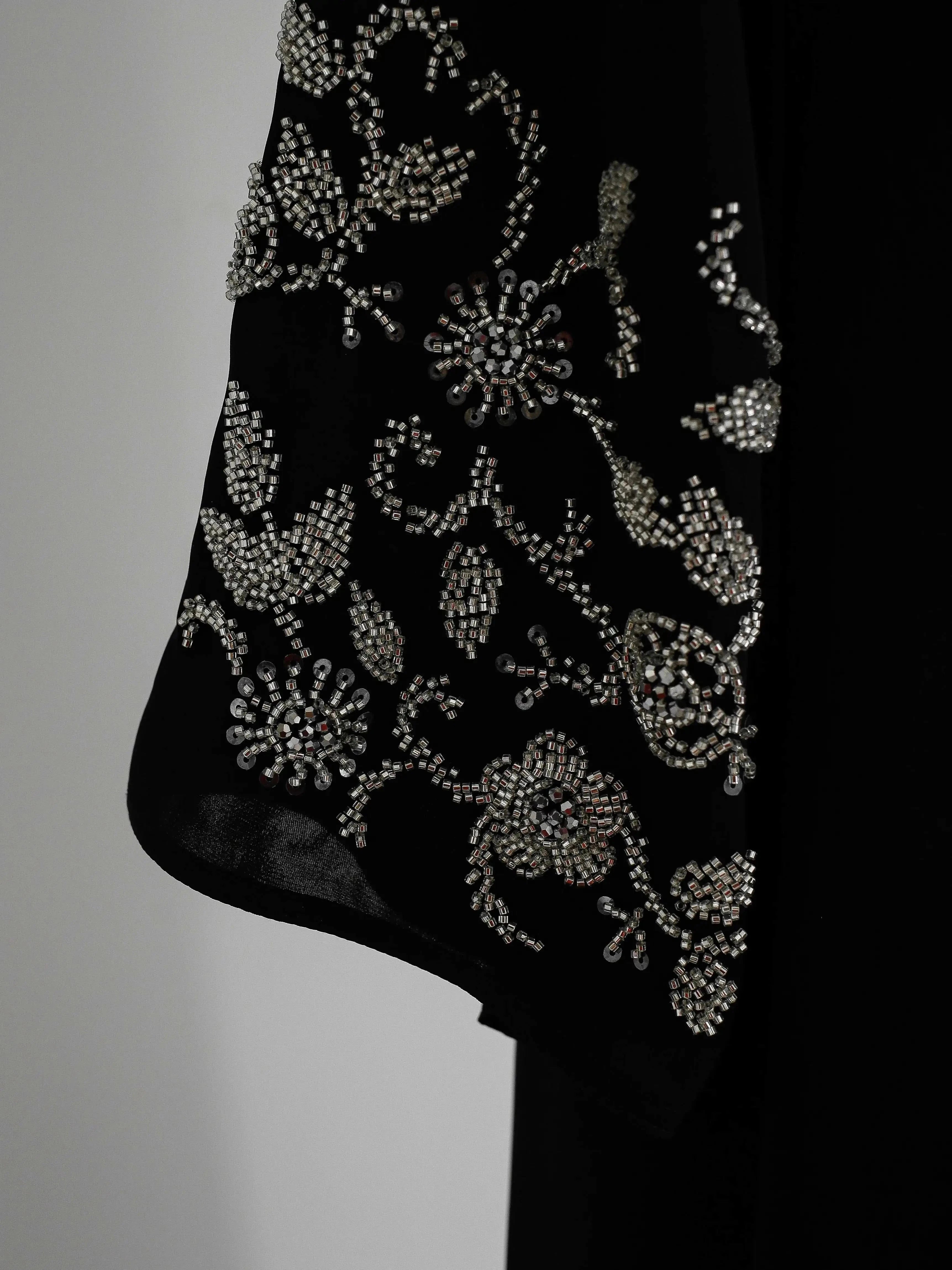 Beaded Luxury Abaya – Gold Embroidered Black Maxi Abaya -  Silver / S -  Abaya Vida