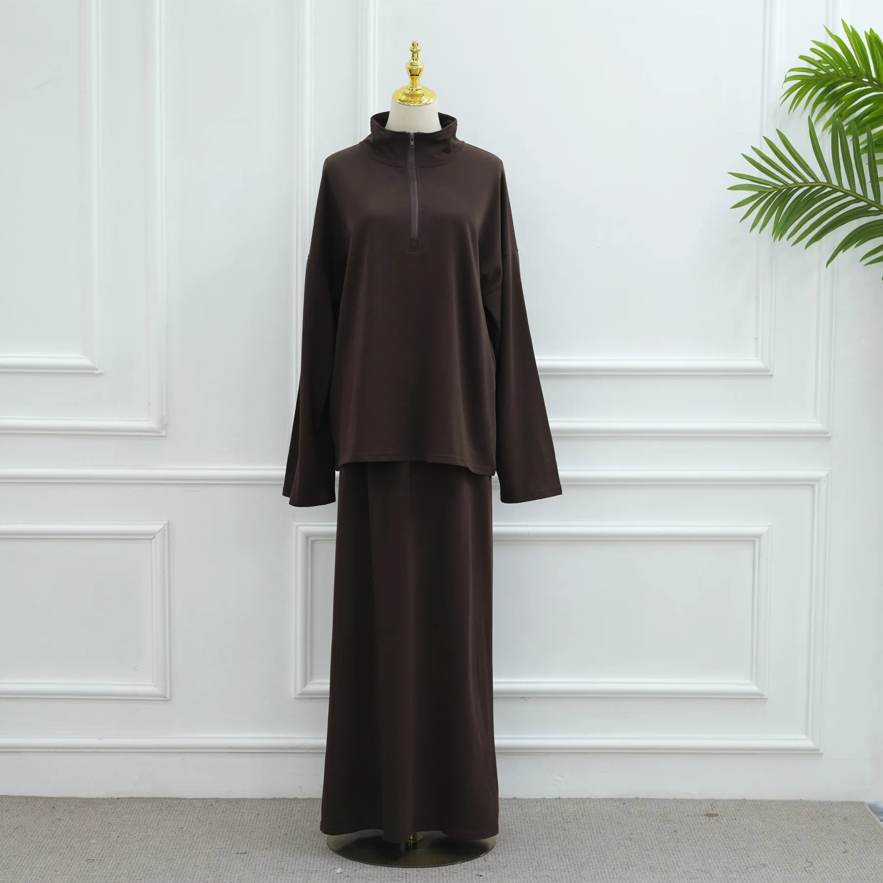 Two Piece Cotton Abaya Suit for Women – Elegant Top & Skirt Set