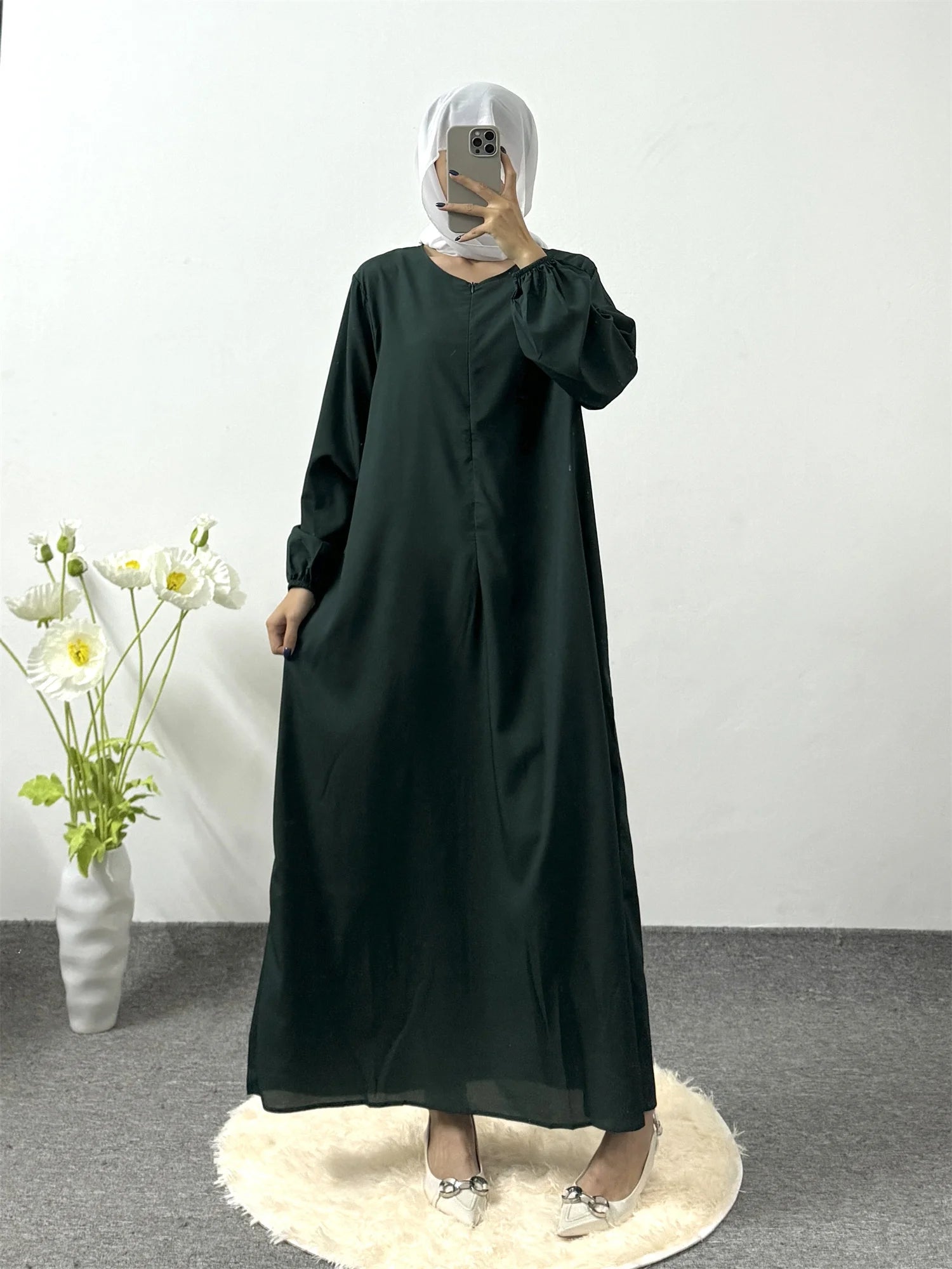 Printed Floral Maxi Prayer Dress – Side Pocket Robe | AbayaVida