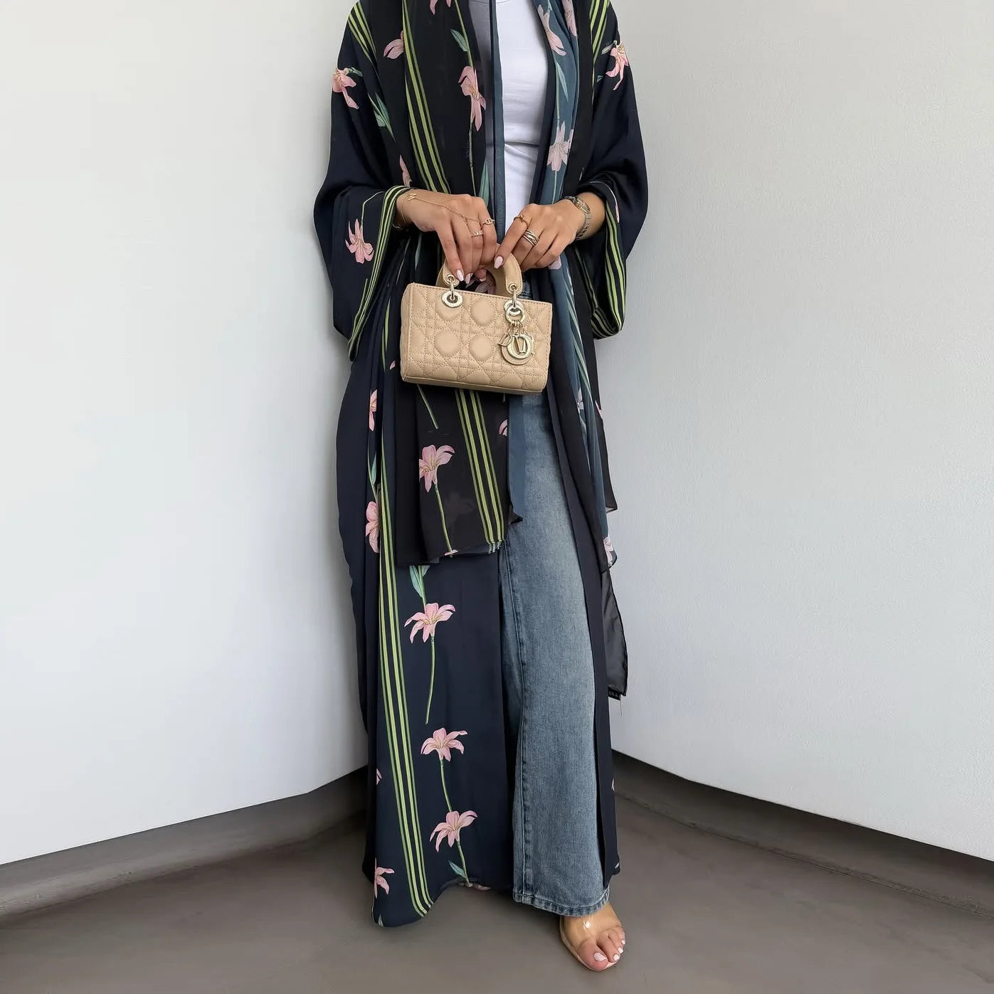 Embroidered Two-Piece Cardigan Abaya with Hijab – Button Closure, One Size