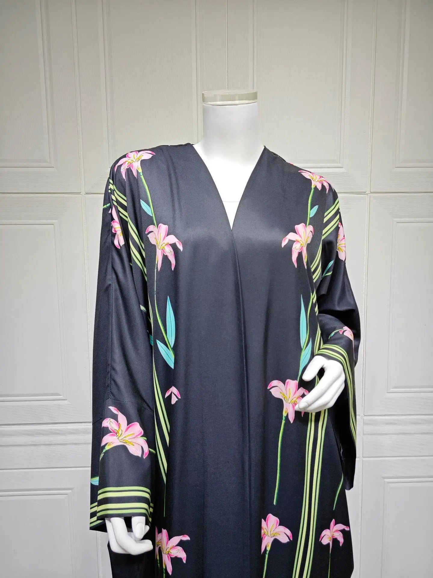 Embroidered Two-Piece Cardigan Abaya with Hijab – Button Closure, One Size