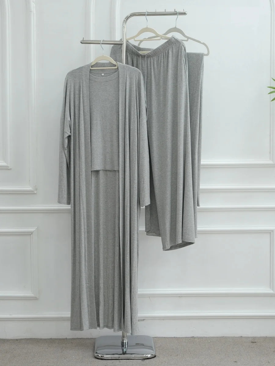 Dubai Three-Piece Abaya Set – Cardigan, Top & Trousers Coordinated Outfit