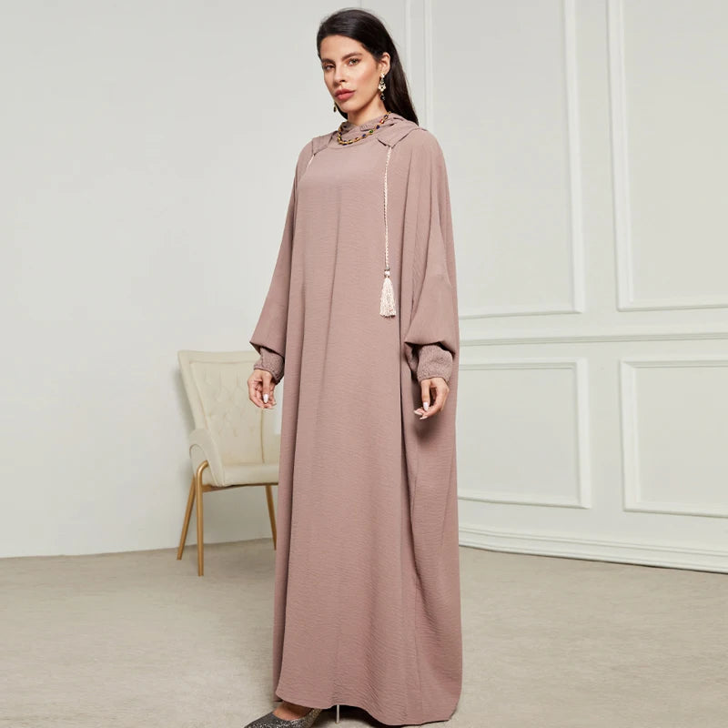 Ramadan Niqab Khimar Hooded Abaya – Tassel Trim Prayer Robe