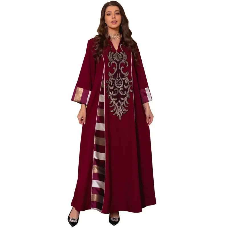 Embroidered Stripe Abaya - Abaya Vida