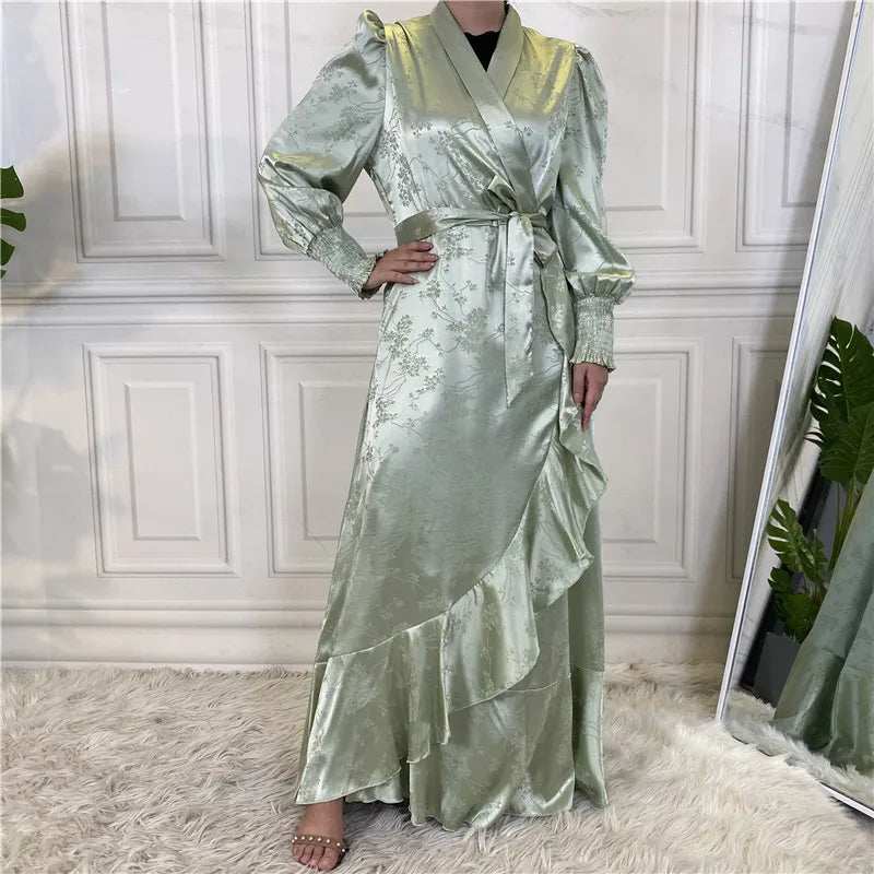 Eid Satin Ruffle Abaya - Abaya Vida