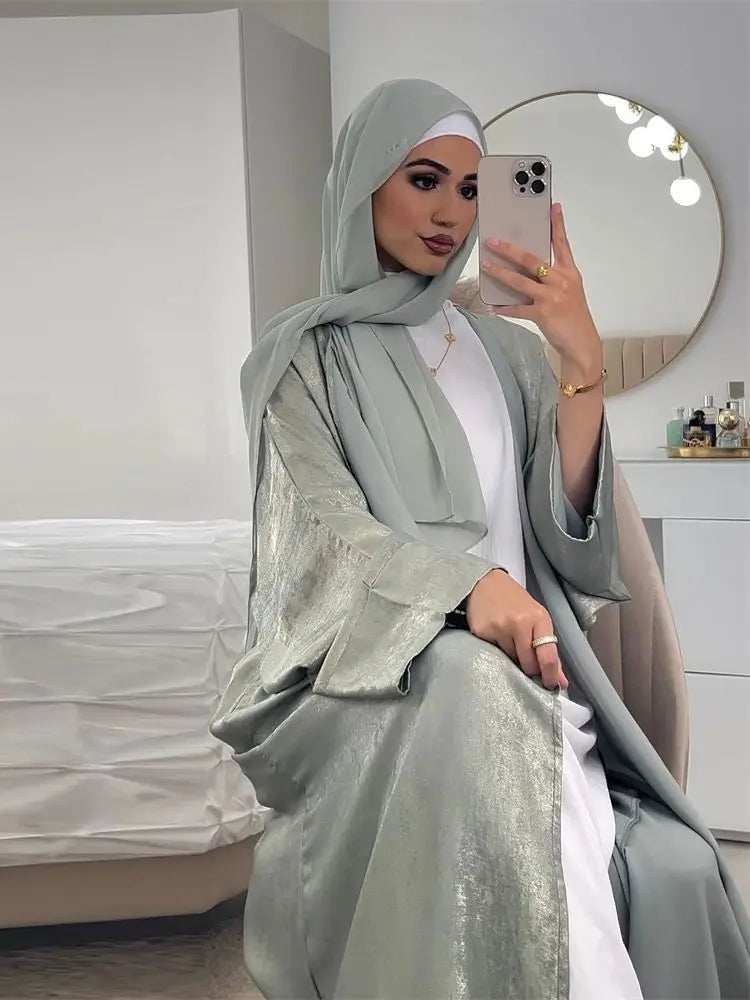 Shiny Satin Open Abaya - Abaya Vida