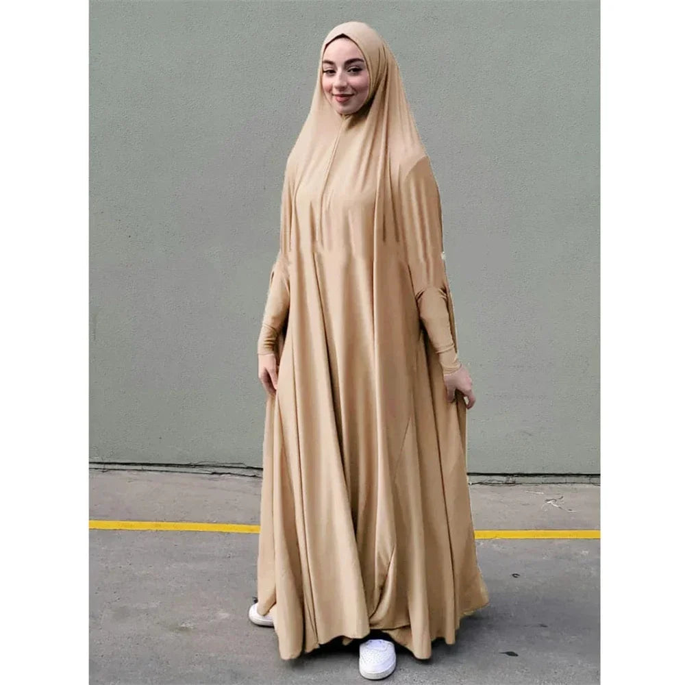 Full Cover Bat Sleeve Hooded Abaya – Pullover Prayer Gown - Brown - S | AbayaVida