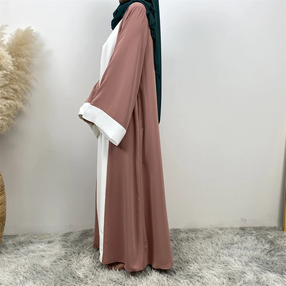 Luxury Splicing Faux Two-Piece Abaya – Zip Front Colour-Block Robe