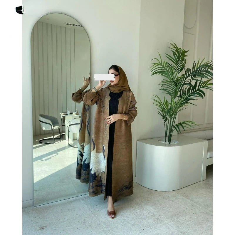 Vintage Trench-Style Abaya Cardigan – Adjustable Waist Robe, One Size - Title Default Title | AbayaVida