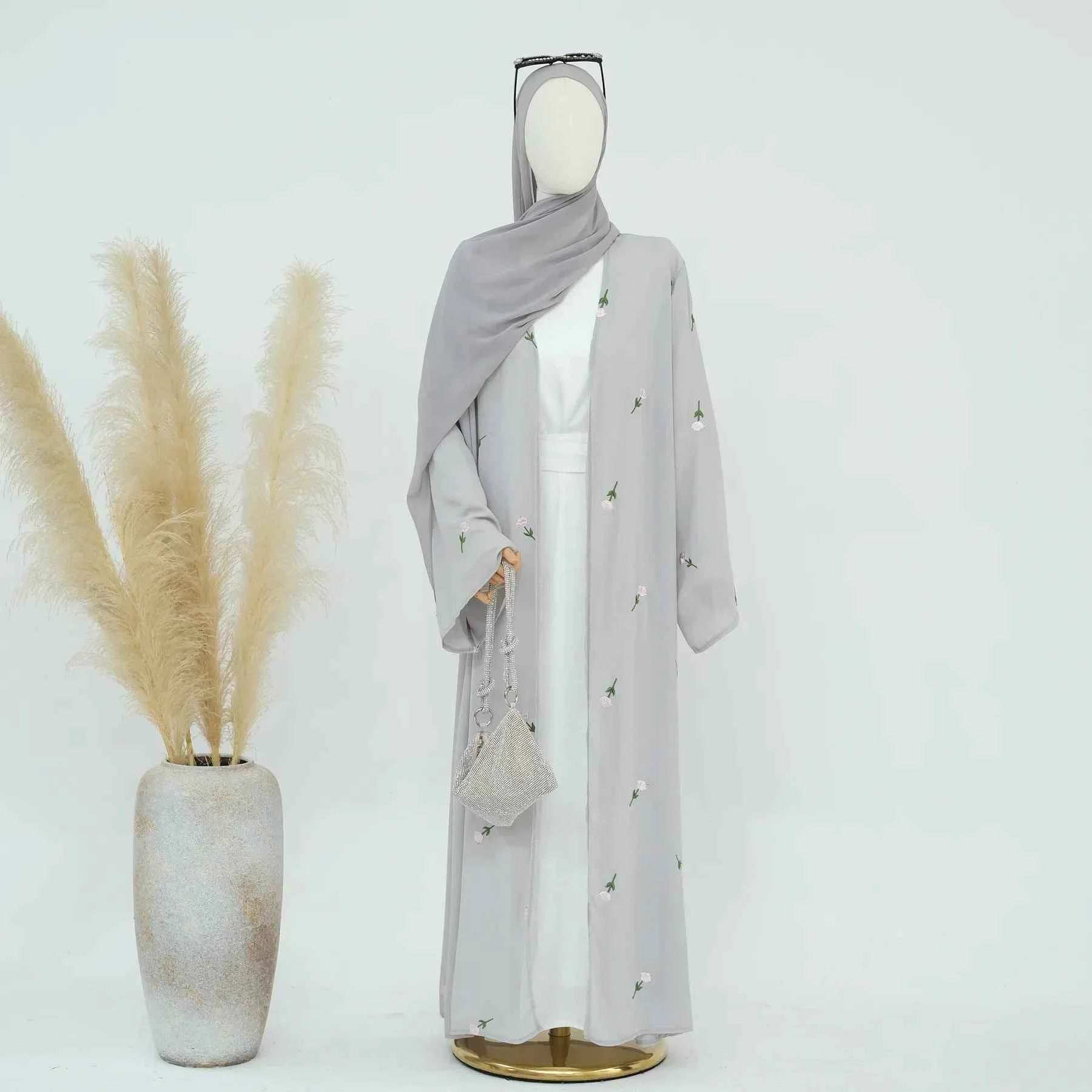 Floral Embroidered Abaya Cardigan - Abaya Vida