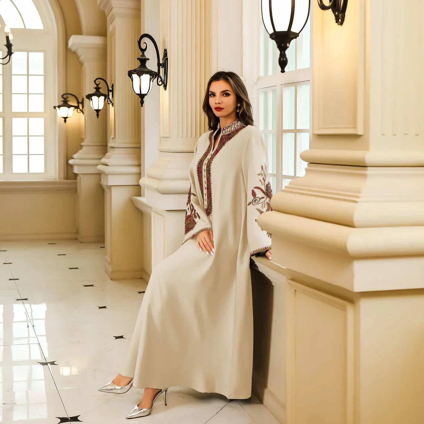 Geometric Embroidery Abaya - Abaya Vida