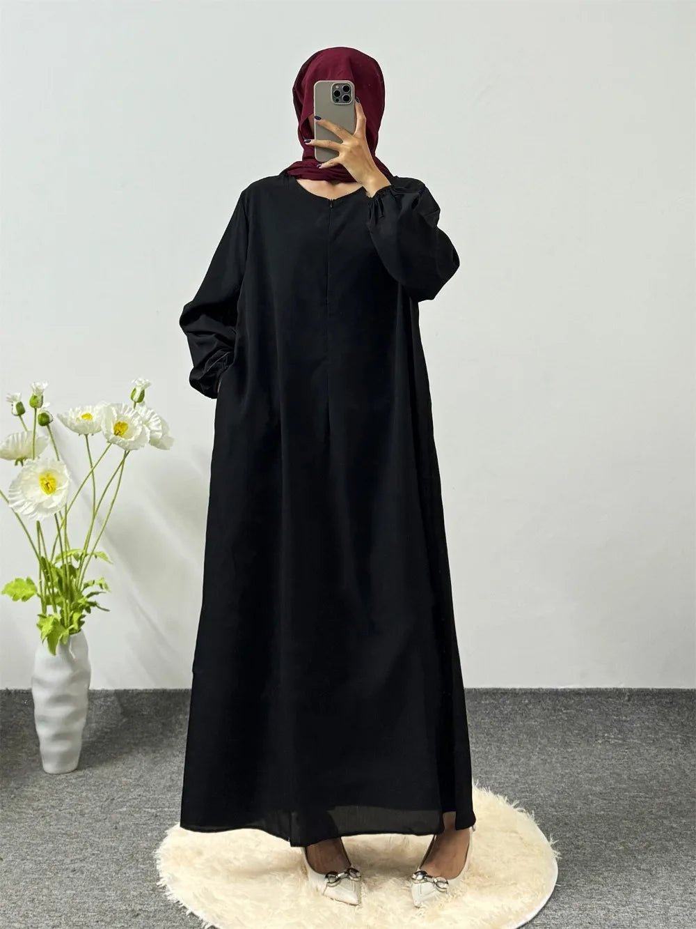 Printed Floral Maxi Prayer Dress – Side Pocket Robe | AbayaVida
