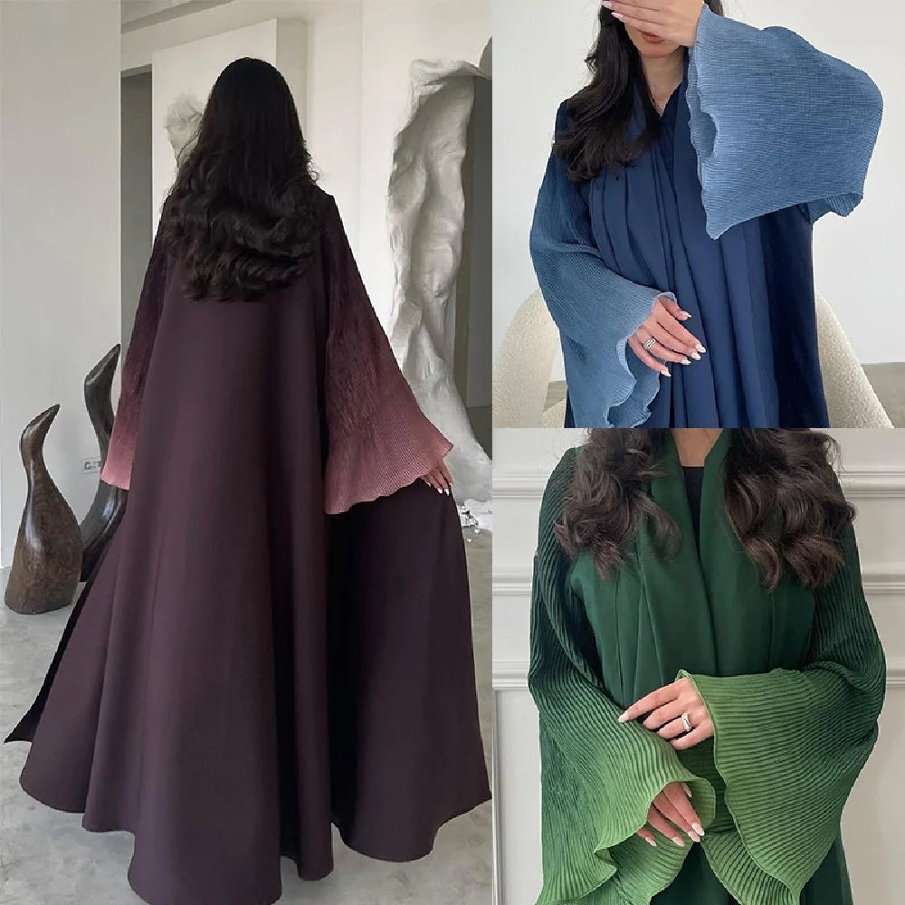 Ramadan Open Abaya – Jewel Tone Robe with Patch Detailing
