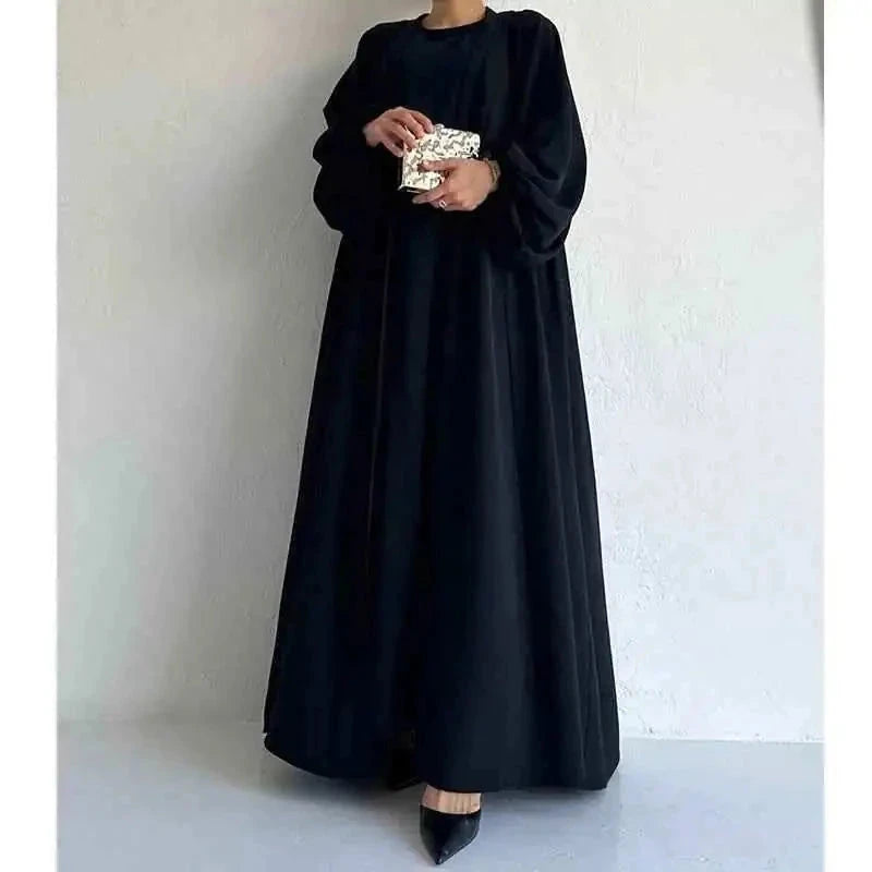 Luxury Two-Piece Modest Set – Open Abaya & Inner Maxi Dress -  Green / S -  Abaya Vida