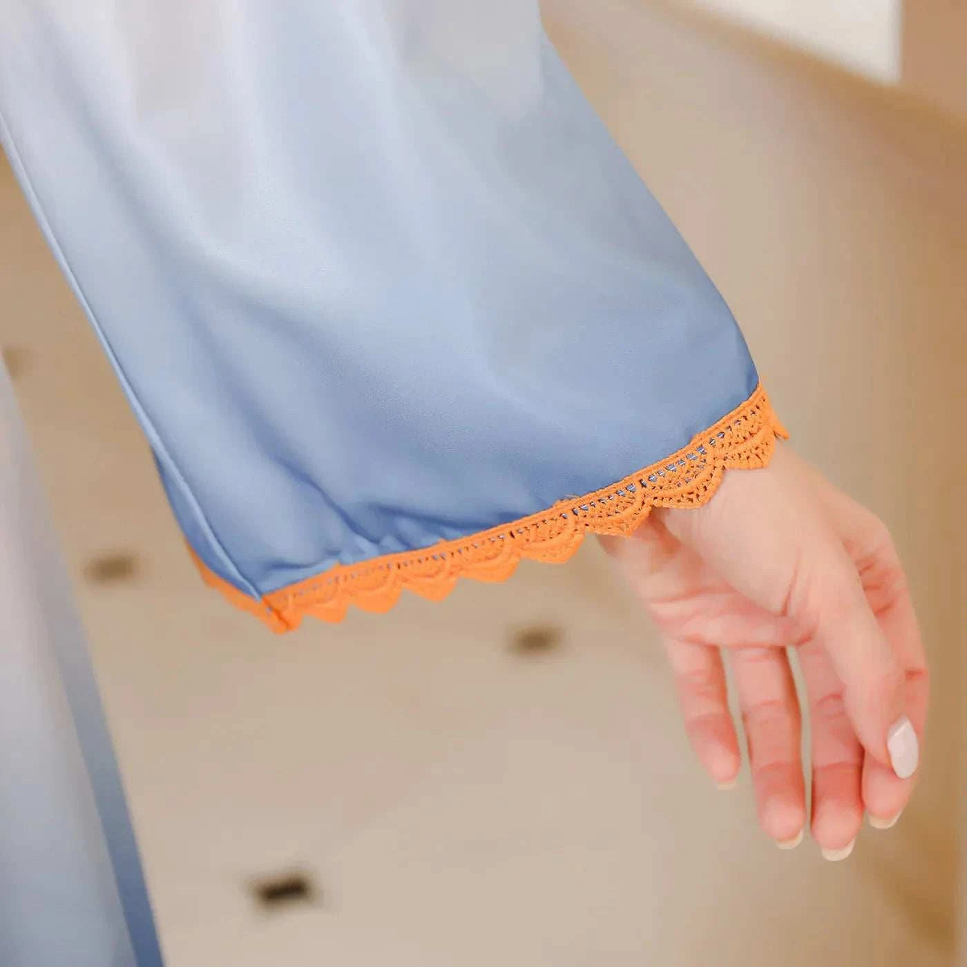 Arab Print Kaftan Abaya – Ombre Floral Satin Eid Dress -  Blue / M -  Abaya Vida
