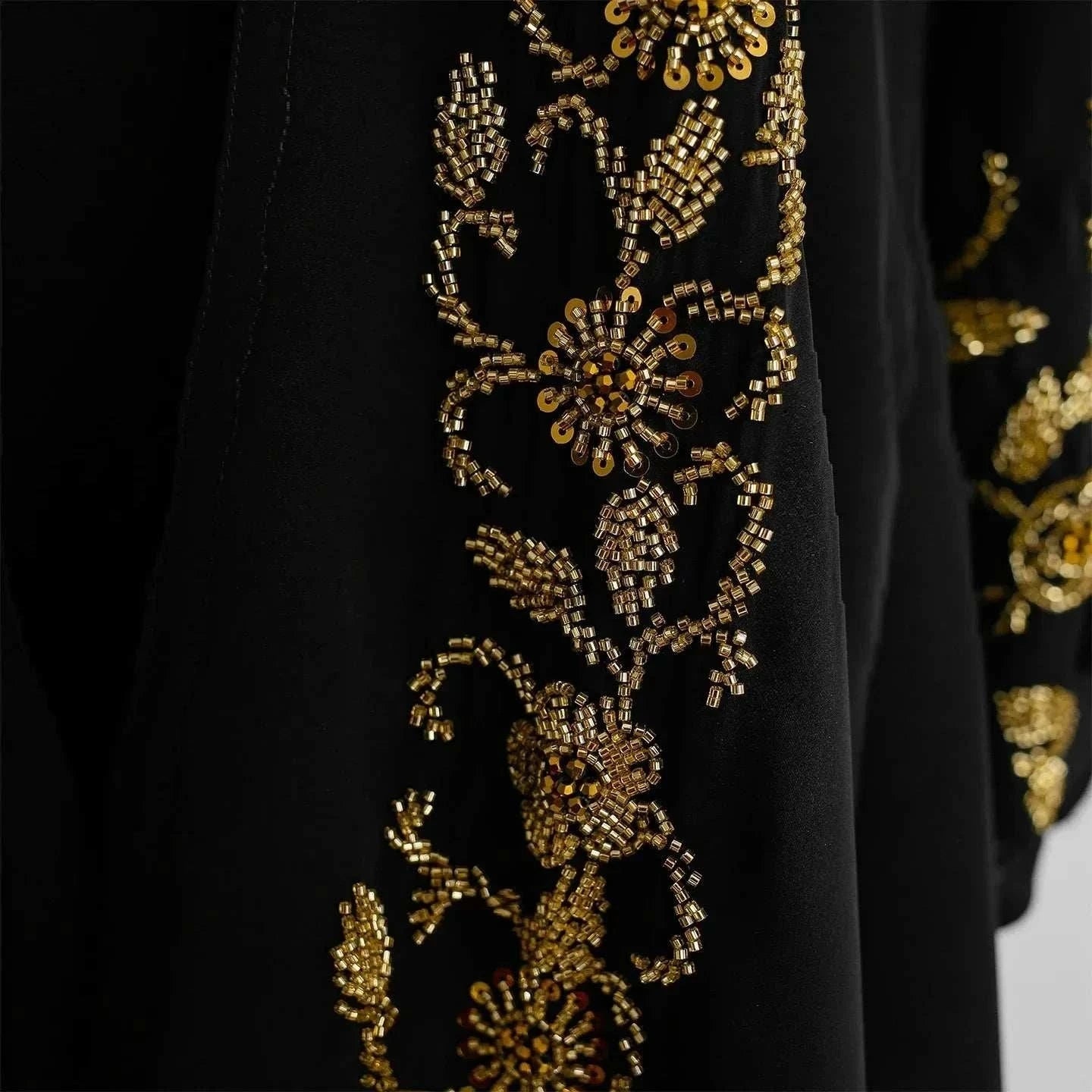 Beaded Luxury Abaya – Gold Embroidered Black Maxi Abaya -  Silver / S -  Abaya Vida