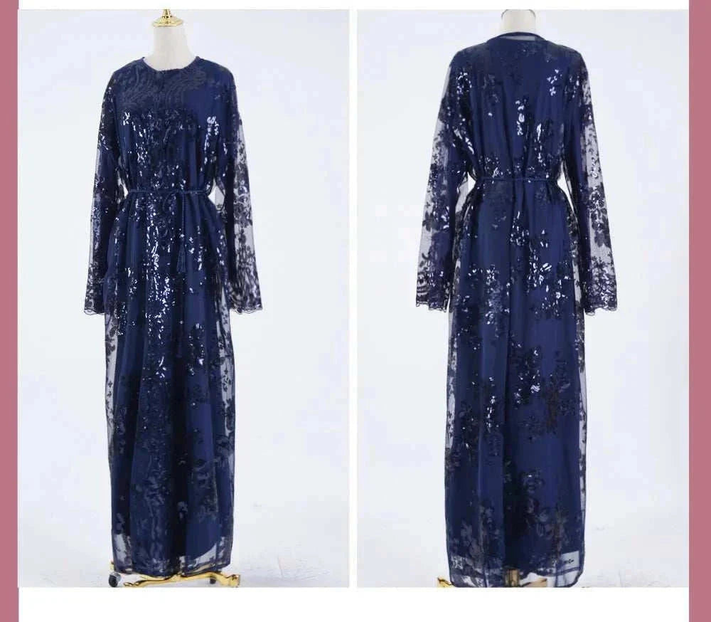 Belted Embroidered Abaya – Luxury Open Front Kimono Abaya -  Black-Golden / S -  Abaya Vida