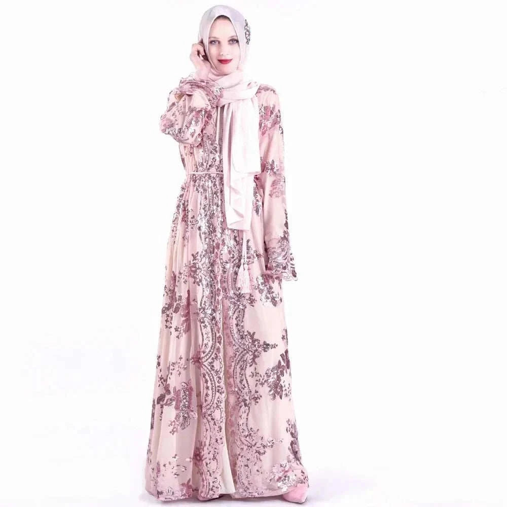 Belted Embroidered Abaya – Luxury Open Front Kimono Abaya -  Black-Golden / S -  Abaya Vida