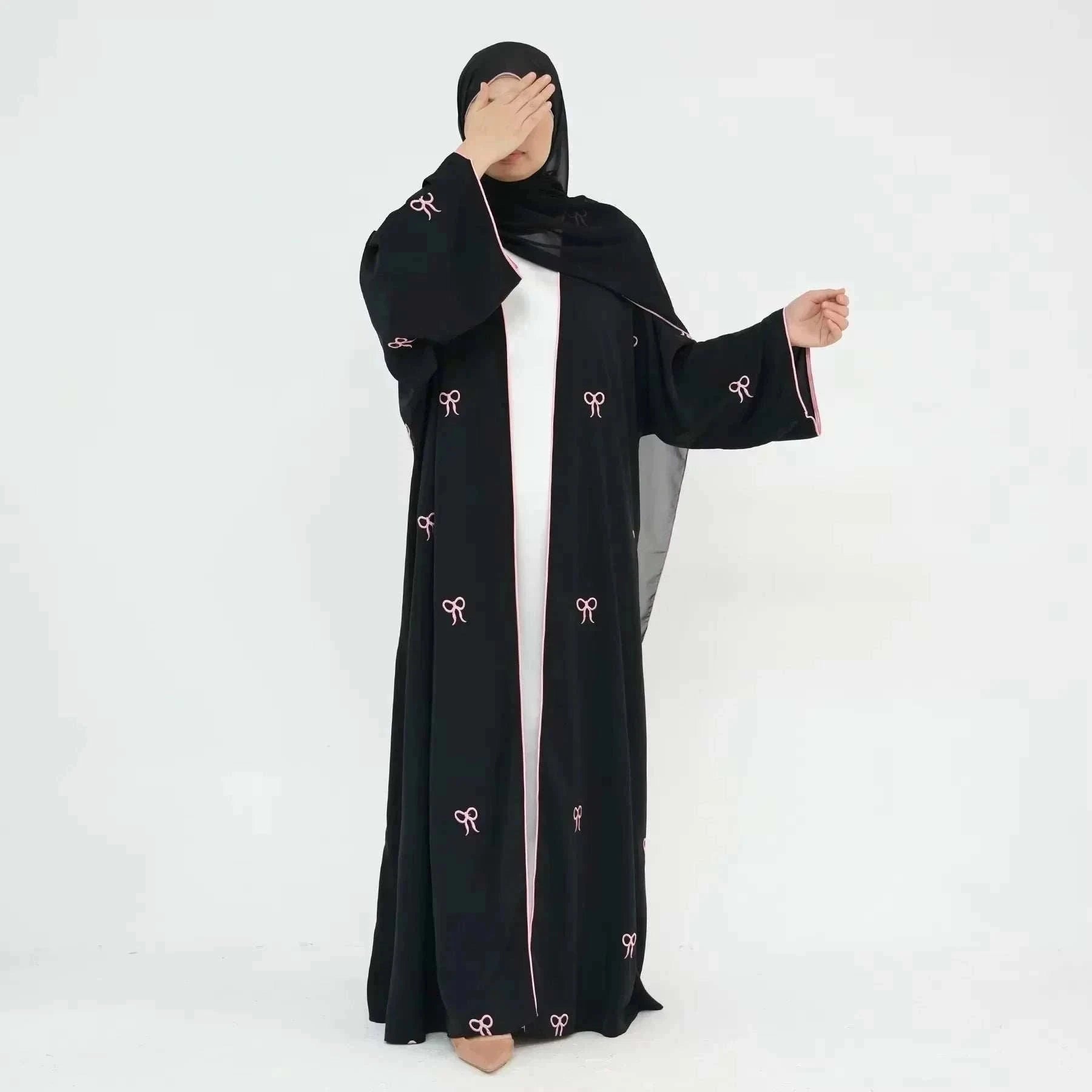 Black Embroidered Abaya – Open Front Modest Abaya in Black -  Default Title -  Abaya Vida