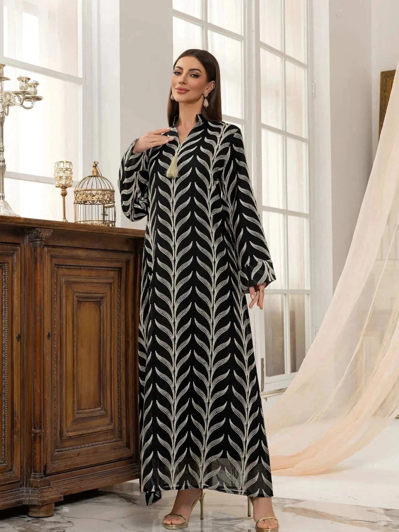 Blossom Abaya – Luxury Party Wear Black & Blue Evening Abaya -  Black / M -  Abaya Vida