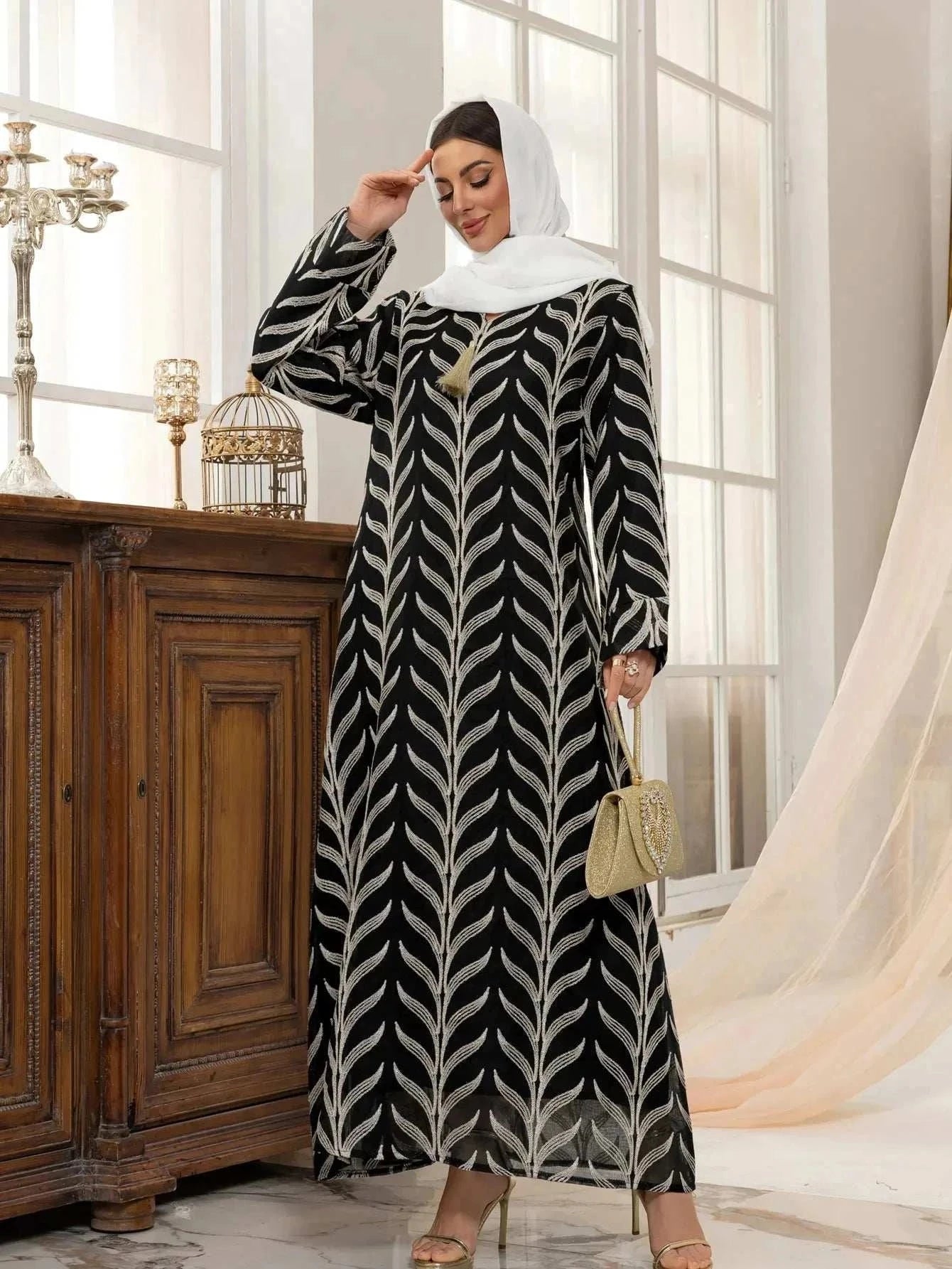 Blossom Abaya – Luxury Party Wear Black & Blue Evening Abaya -  Black / M -  Abaya Vida
