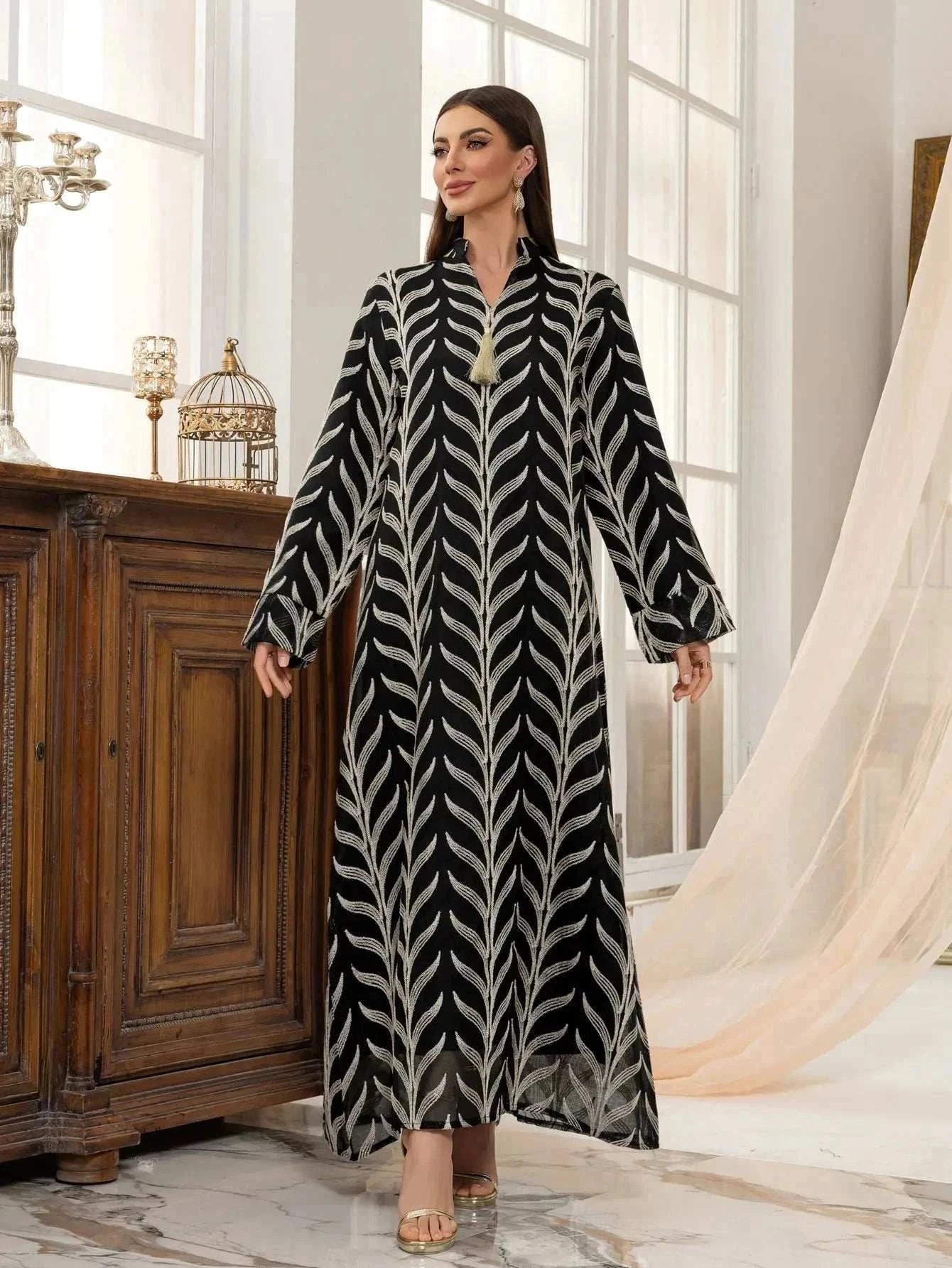 Blossom Abaya – Luxury Party Wear Black & Blue Evening Abaya -  Black / M -  Abaya Vida