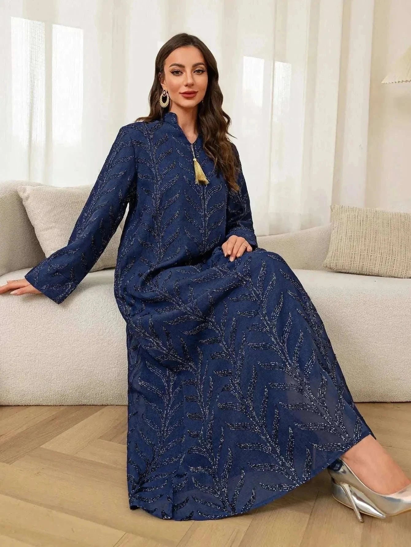 Blossom Abaya – Luxury Party Wear Black & Blue Evening Abaya -  Black / M -  Abaya Vida