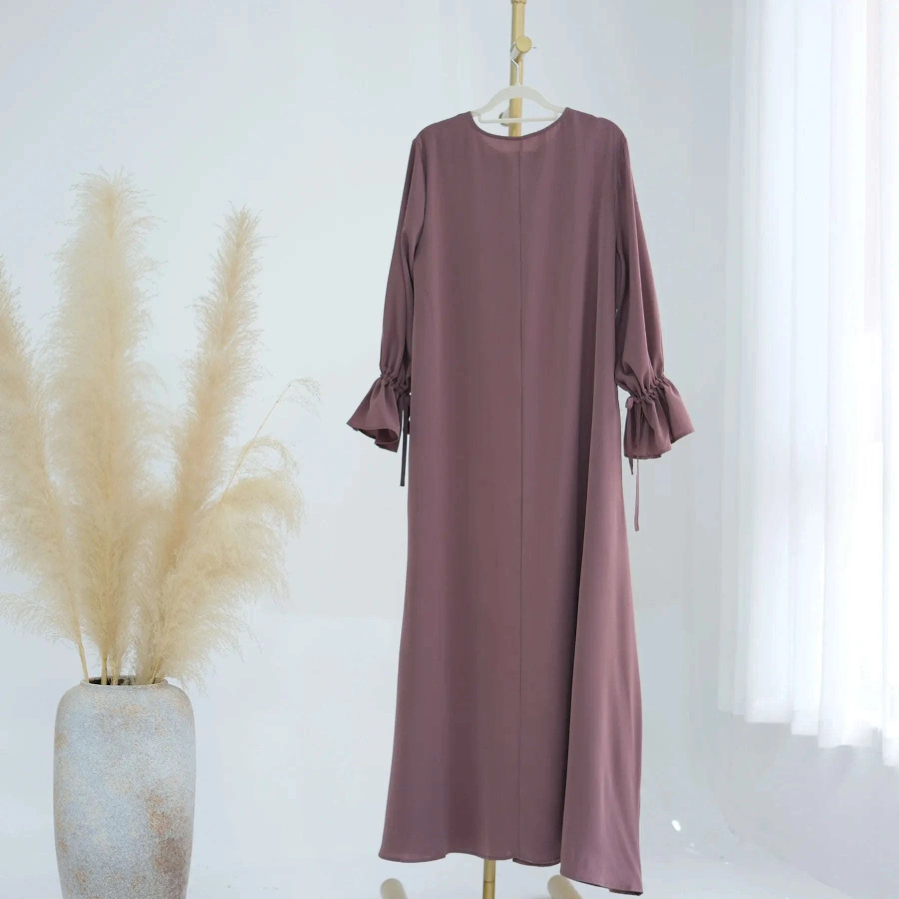 Bow Lace-Up Eid Dress – Adjustable Waist Festival Robe -  Pink Purple / S -  Abaya Vida