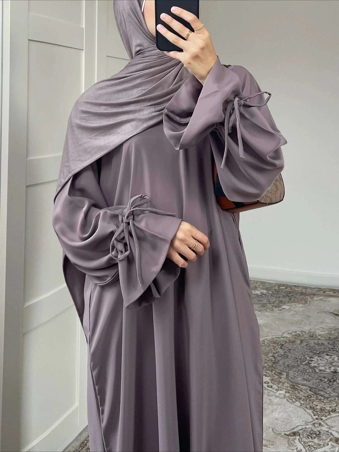 Bow Lace-Up Eid Dress – Adjustable Waist Festival Robe -  Pink Purple / S -  Abaya Vida