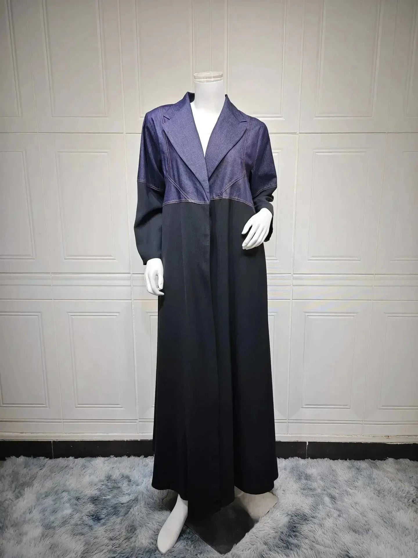 Denim Patchwork Abaya – Casual Open Modest Abaya in Blue -  S -  Abaya Vida