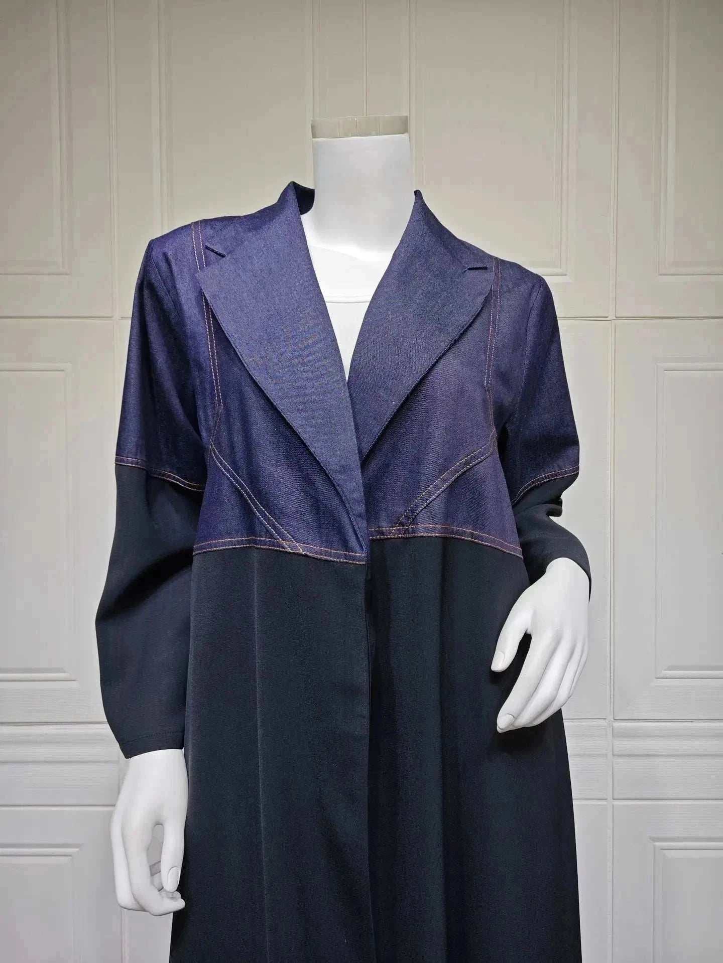 Denim Patchwork Abaya – Casual Open Modest Abaya in Blue -  S -  Abaya Vida
