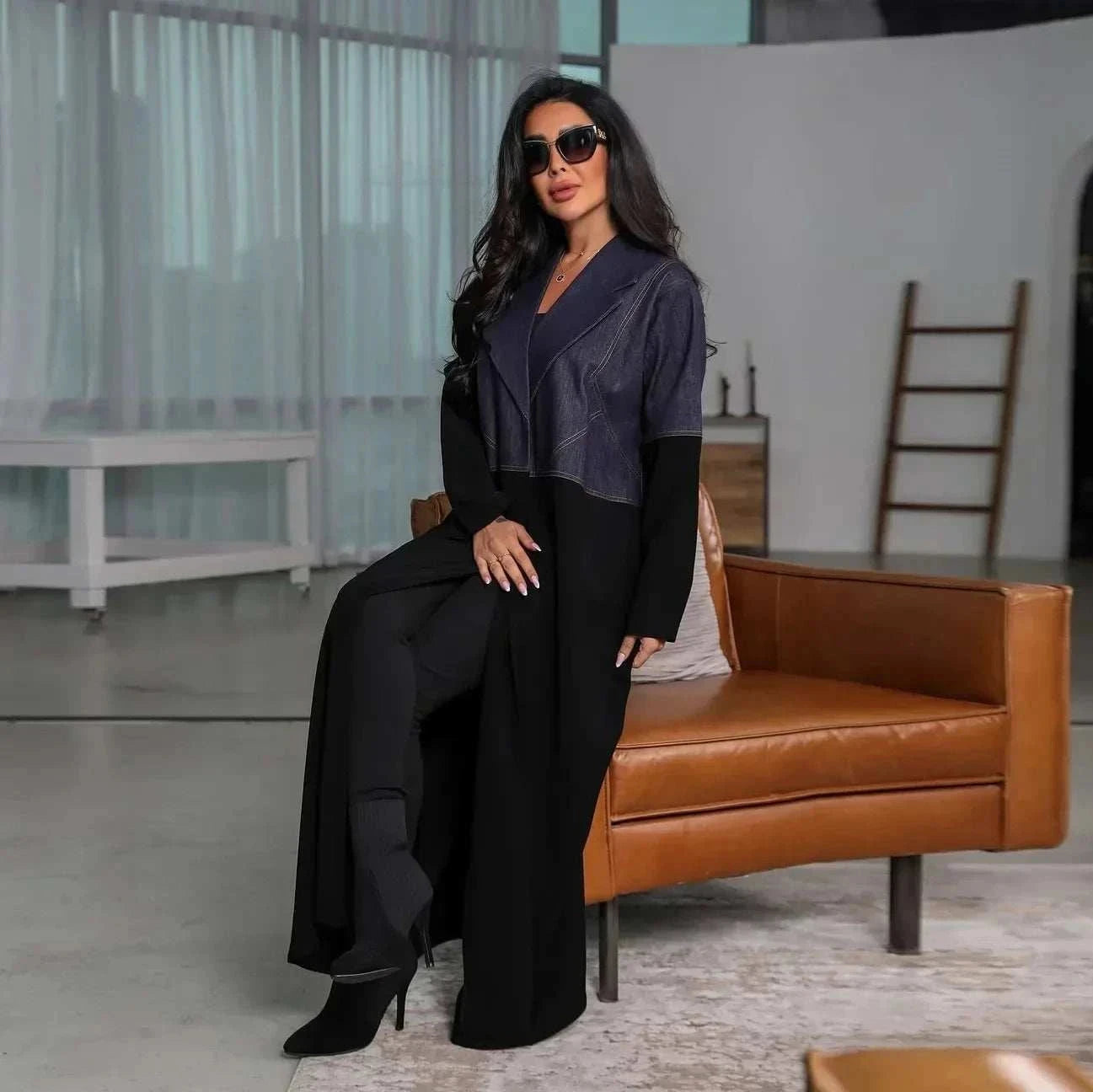 Denim Patchwork Abaya – Casual Open Modest Abaya in Blue -  S -  Abaya Vida