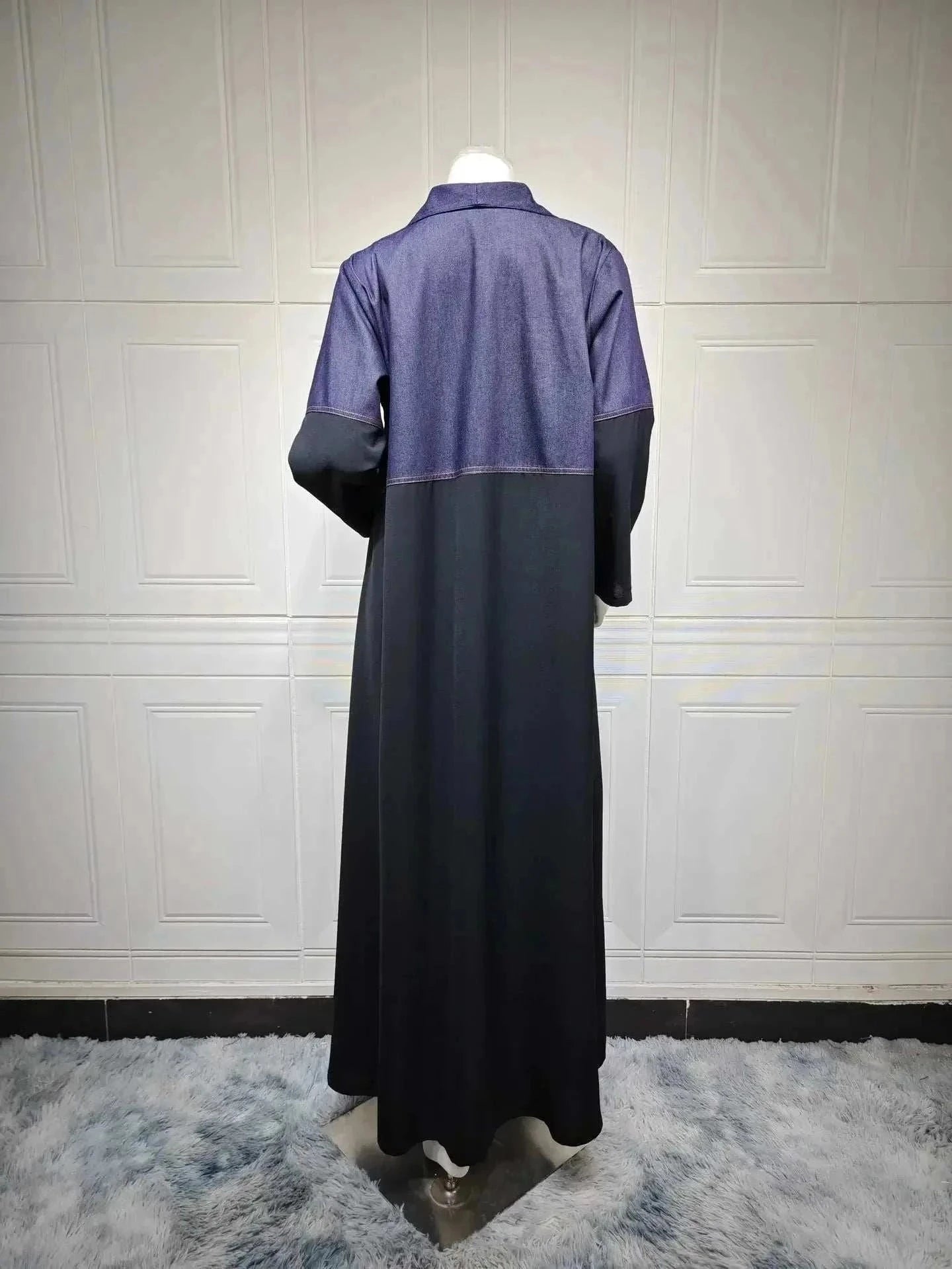 Denim Patchwork Abaya – Casual Open Modest Abaya in Blue -  S -  Abaya Vida