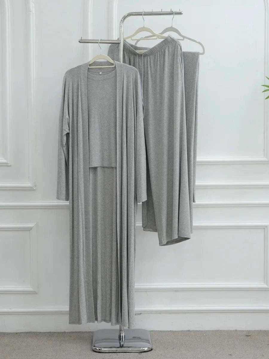 Dubai Three-Piece Abaya Set – Cardigan, Top & Trousers Coordinated Outfit -  1 / M -  Abaya Vida