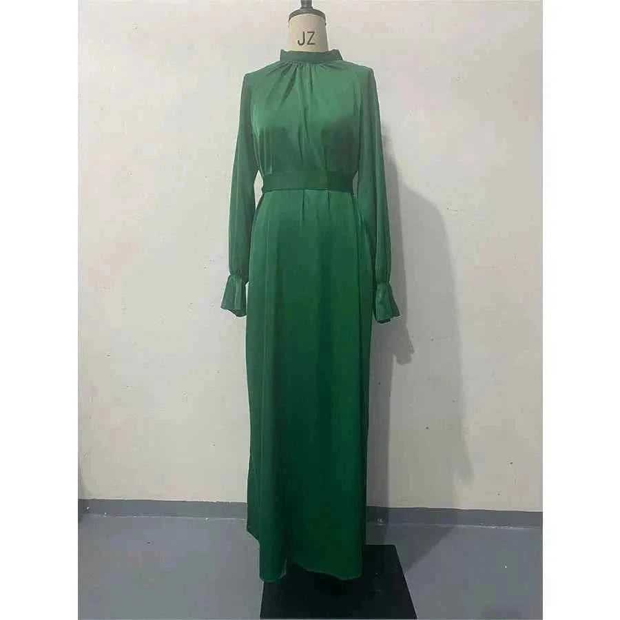 Eid Satin Abaya – Lace-Up Flare Sleeve Luxury Satin Maxi -  Purple / S -  Abaya Vida