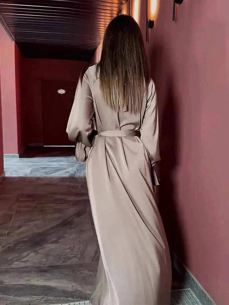 Eid Satin Abaya – Lace-Up Flare Sleeve Luxury Satin Maxi -  Purple / S -  Abaya Vida