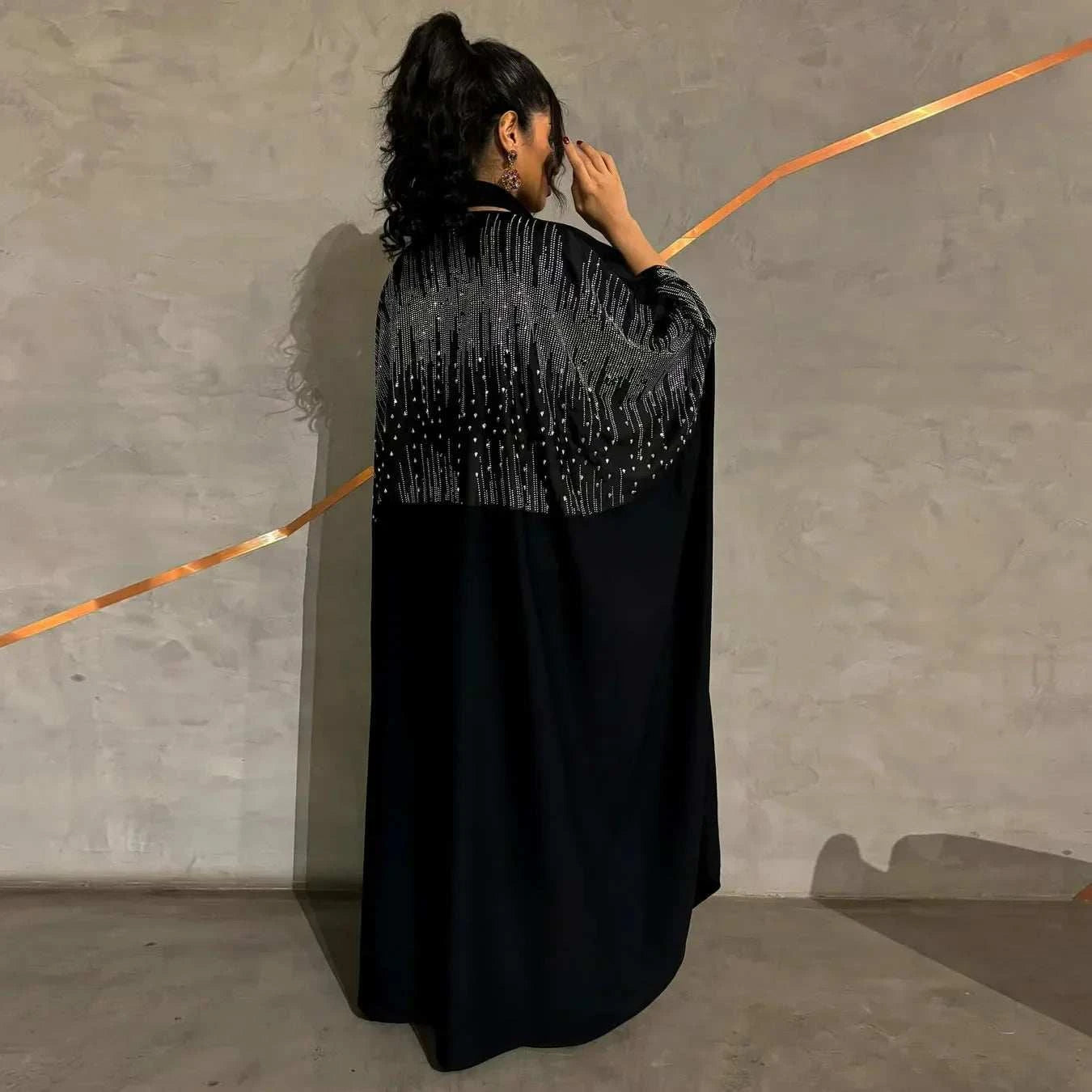 Elegant Diamond Party Abaya – Sparkling Open Eid Party Abaya -  Default Title -  Abaya Vida